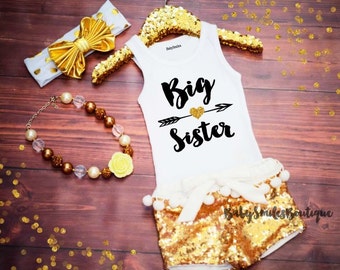 Big Sister Shirt Little Sister Tank Top Sibling Shirts Girl Shirts Baby Announcement Shirt Pregnancy Announcement Gold Glitter Shirt 186