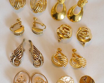 8 Pair Vintage Goldtone Clip-On Earrings Great Style For A Professional/Office