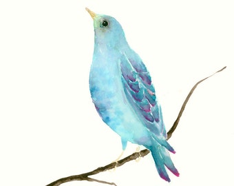 Original Watercolor Painting Turquoise Bird
