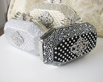 Hard Case Fabric Wedding Bag Clutch Formal Evening Bag with Crystals and choice of colors