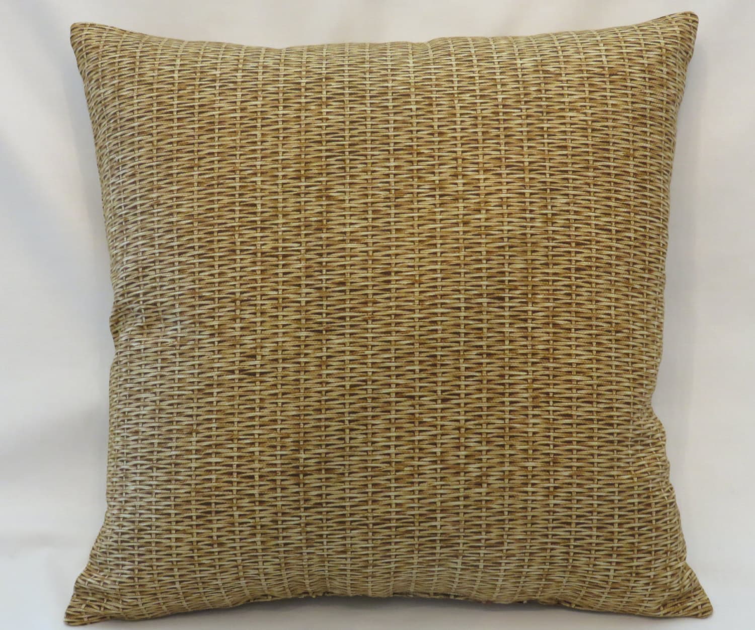 Wicker Basket Print Throw Pillow in Gold and Brown Tropical