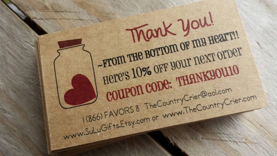 Custom Thank You for the order Cards Inserts Promo Coupon