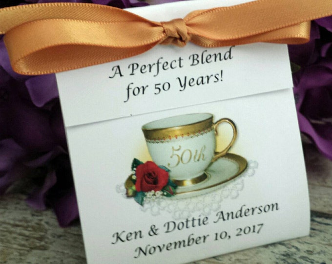 50th Anniversary Custom Personalized Teacup Tea Bag Party Favors Wedding Anniversary Tea Favors Photo Favors