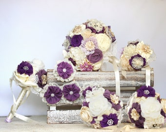 Wedding bouquet set , matching men buttonholes, bridal bouquet, bridesmaids bouquets, purple bouquet DEPOSIT