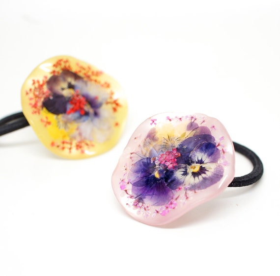 Real Pansy Flower ponytail holder real pressed flower