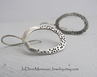 Sterling silver earrings, hand forged earrings, metalsmith earrings, dots and spots