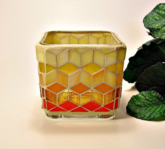 Stained glass mosaic votive candle holder by threesisterscandles