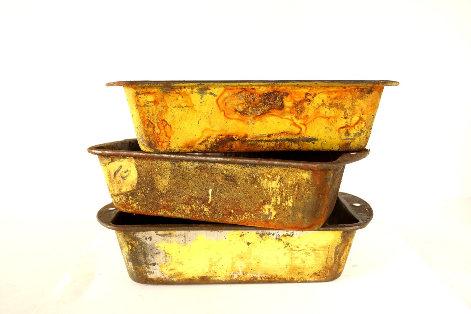 Vintage Metal Bread Loaf Baking Pan in Yellow Set of 3
