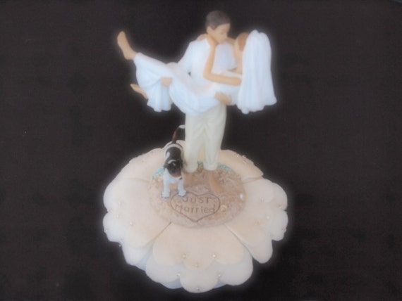  Cake  Topper  Wedding  Ivory Bride and Groom Dog Jack  Russell 