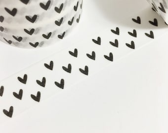 Black and White Tiny Hearts Washi Tape 11yards 10meters 15mm