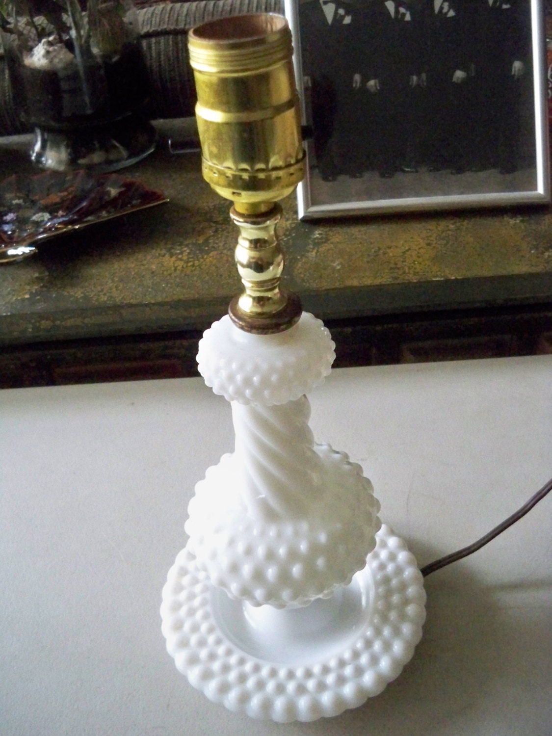 Vintage Hobnail Milk Glass Bedroom Lamp
