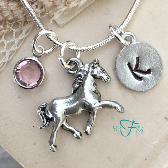 Horse Charm Necklace, Personalized Necklace, Silver Pewter Horse Charm