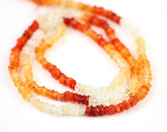 Mexican Fire Opal Micro Faceted Rondelles Quarter Strand Orange Red Semi Precious Gemstone