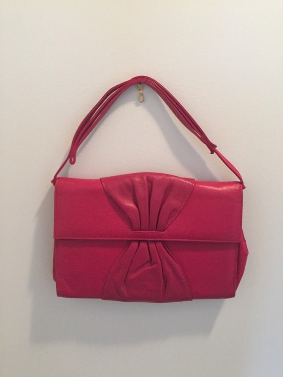 Hot Pink Vintage Leather Clutch Handbag with by KatePearceVintage