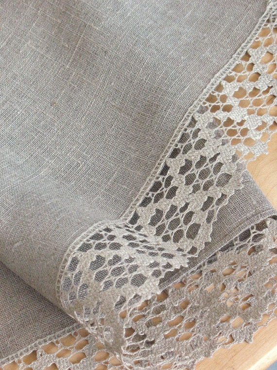 Linen Tablecloth Burlap Checked Square Prewashed Natural Gray Linen Lace 60" x 60"