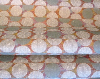 Retro Modern Nubby Textured Upholstery Fabric Remnant - Muted Smokey Teal / Gray / Wine Circles.