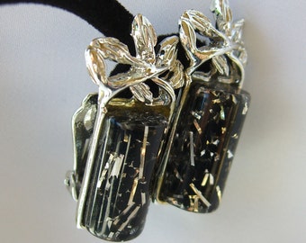 Vintage Black Confetti Lucite Earrings, Retro 1950s Jewelry