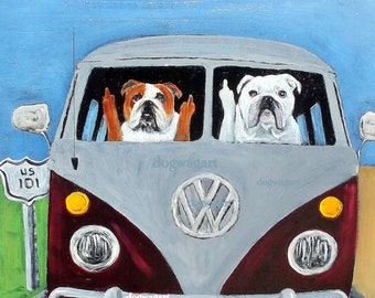 English Bulldog Art Print of original oil painting "Road Rage" 8 x 10 Dog Art