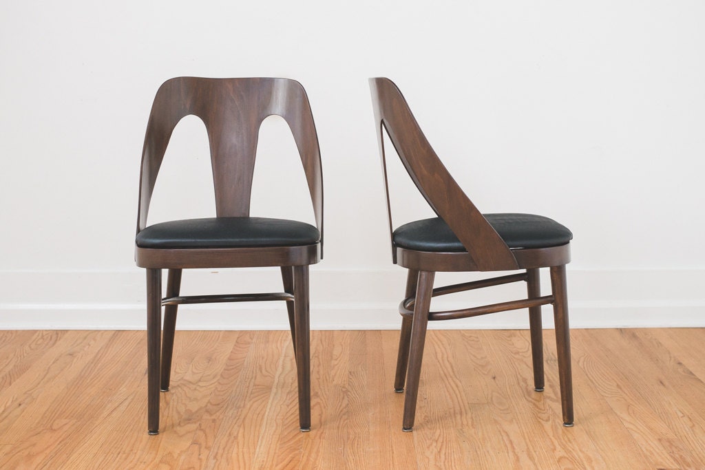 Mid Century Leather Bentwood Chairs