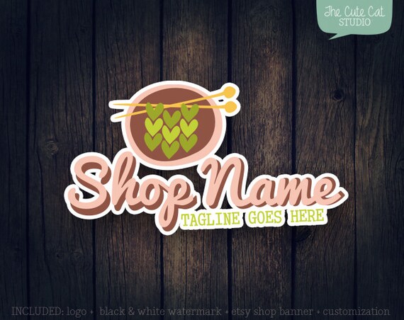 Pre made Logo Design Etsy Shop Banner B W by TheCuteCatStudio