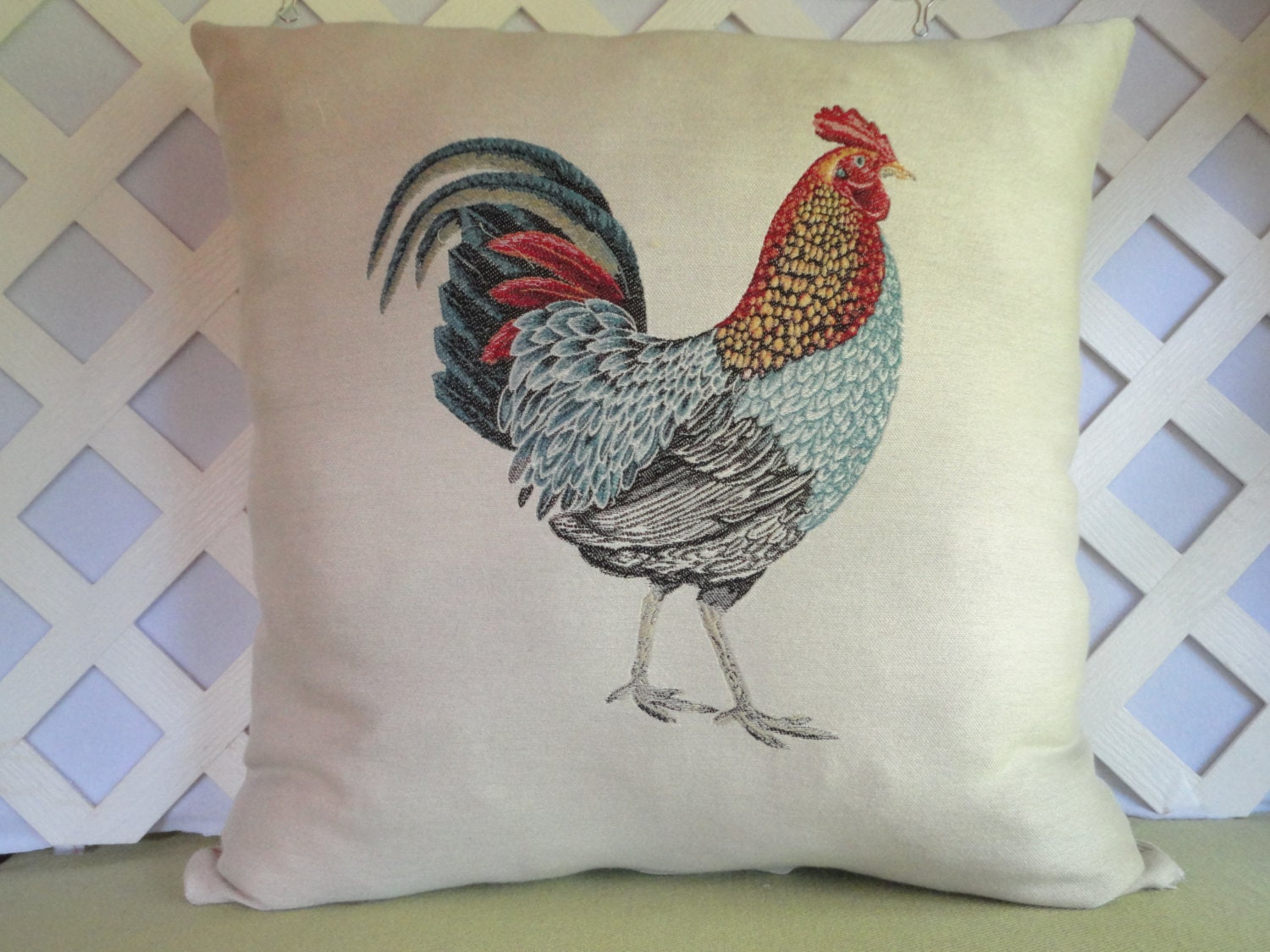 Large Rooster Pillow Cover in Orange Gold by JRsPillowsandBags