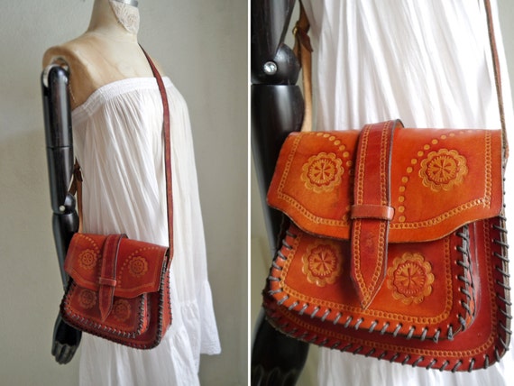 Vintage Boho bag Satchel leather Bohemian Folk Shoulder bag