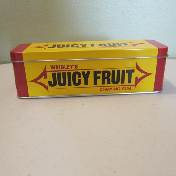 Vintage Wrigley Juicy Fruit Gum Tin with Attached Lid.