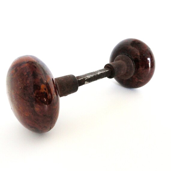 Vintage Door Knob Set/Antique Porcelain Brown Door Knob