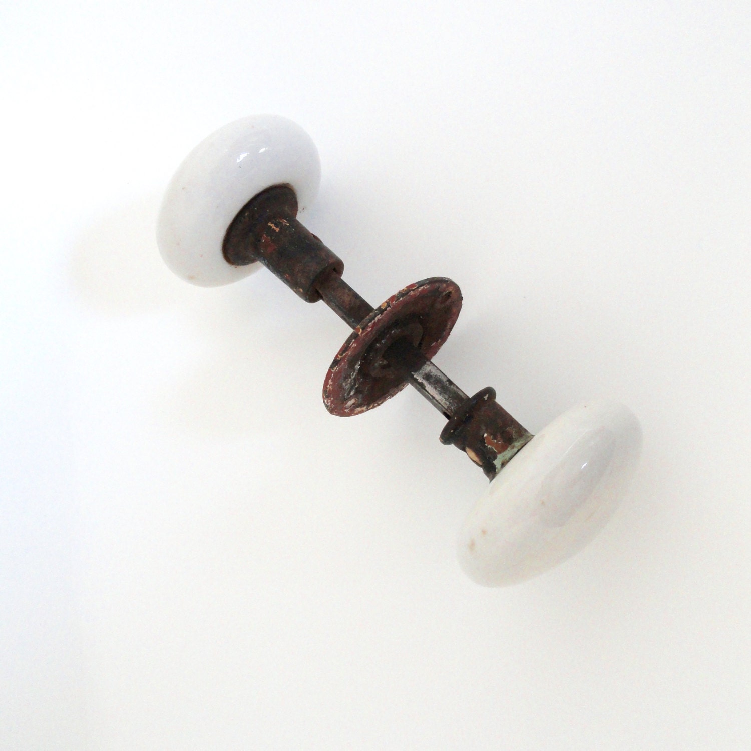 Vintage Door Knob Set. Antique White Porcelain Door Knob Set