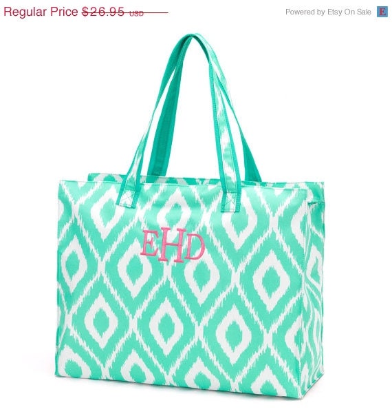 ON SALE NOW Personalized Beach Bag- Free Personalization Mint Ikat ...