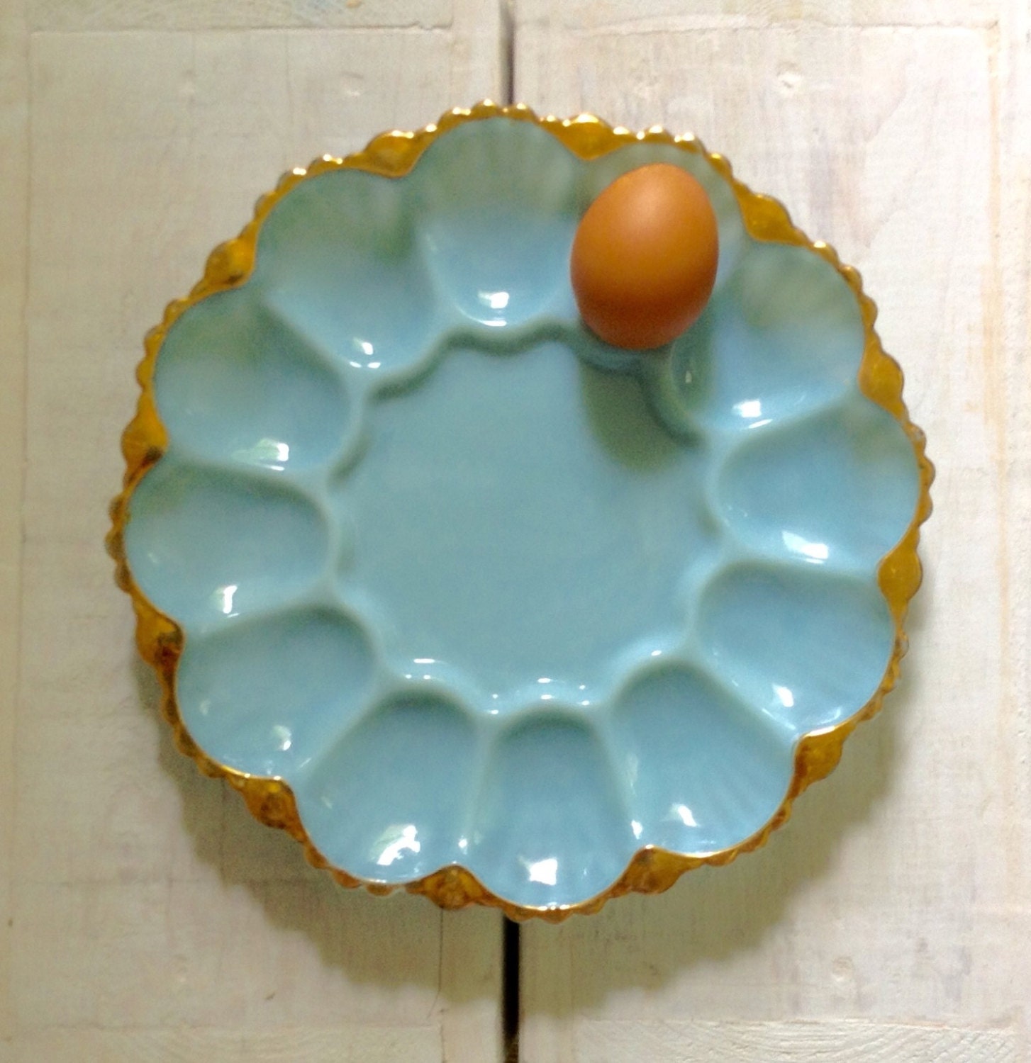 Egg Plate deviled egg plate blue milk glass by RiverHomeVintage