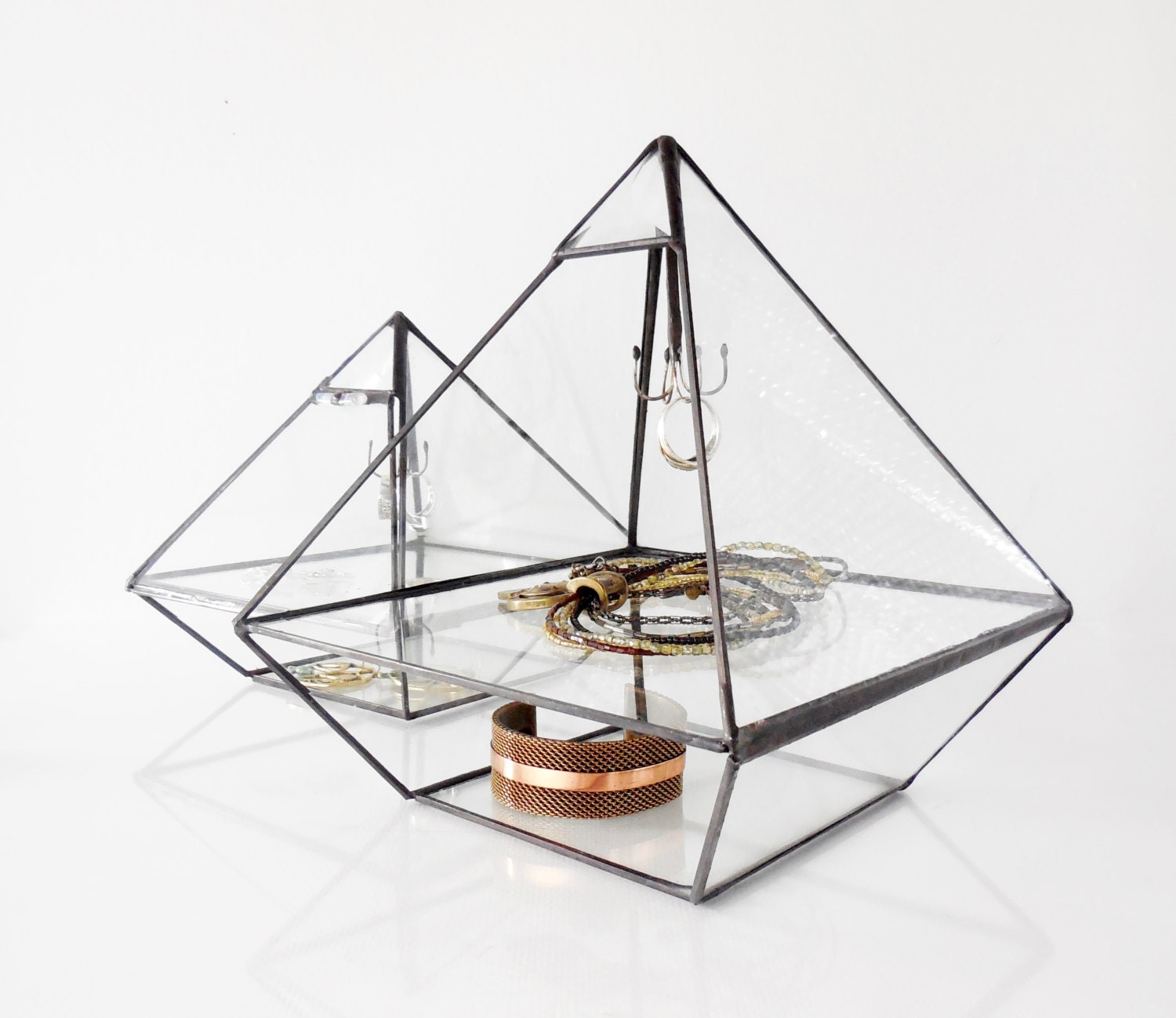 Stained Glass Display Box Clear Glass Jewelry Box Pyramid