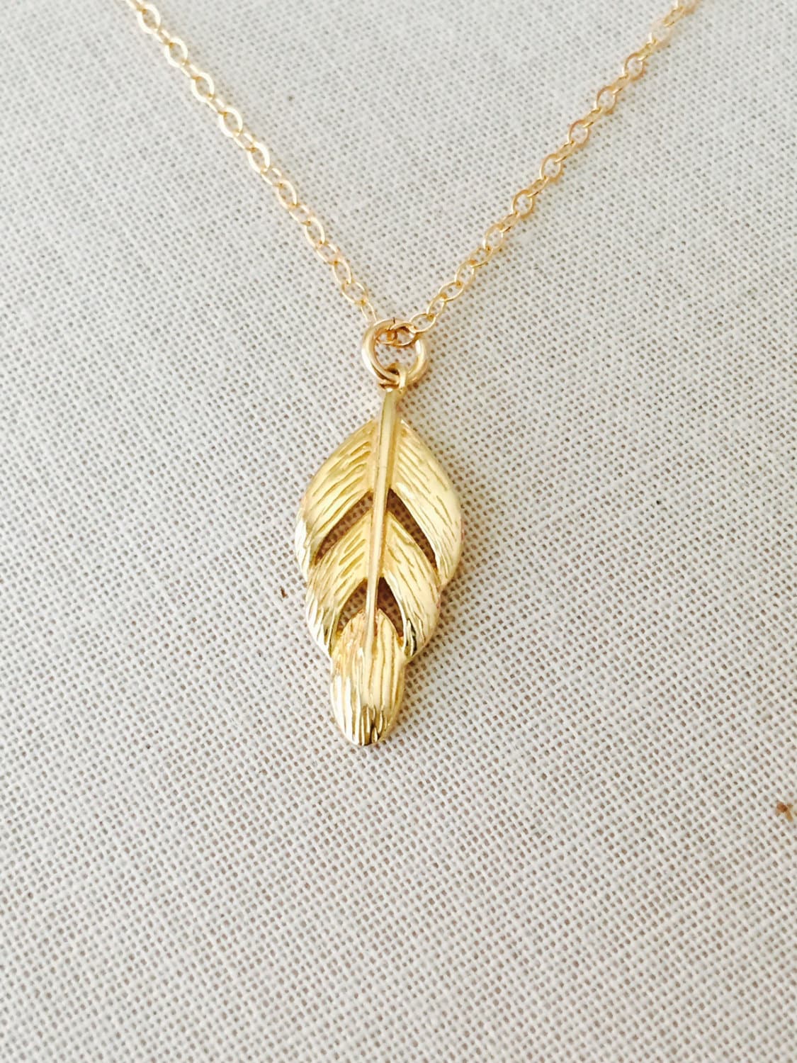 Gold Feather Charm Necklace 14k Gold Filled Chain Vermeil