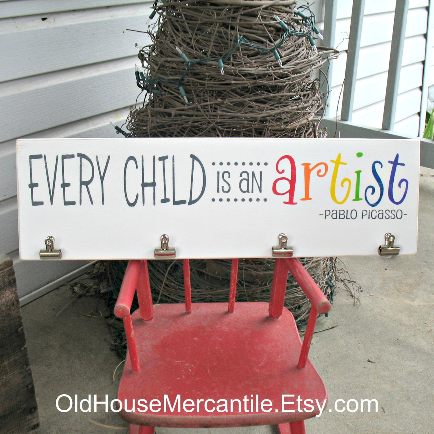 12x36 with 6 clips Every Child is an Artist Wooden Sign