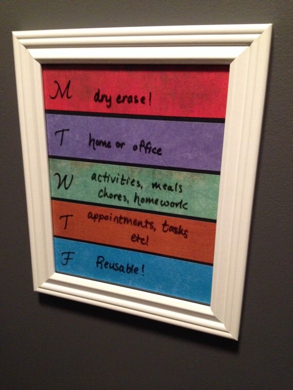 Items similar to Cyber Monday Markdown! Framed Dry Erase Weekly Calendar, Family Organizer, Menu