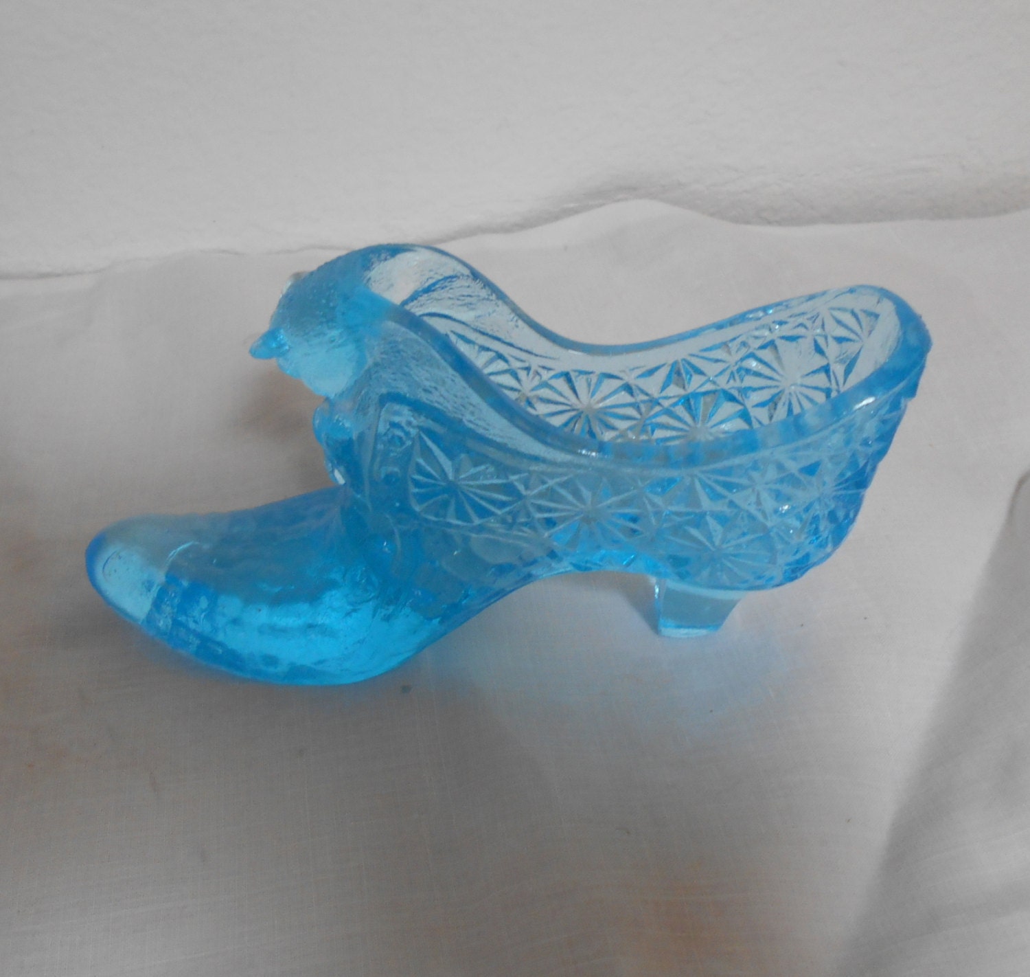 Vintage Blue Glass Slipper Fenton Ice Blue Glass Shoe Daisy