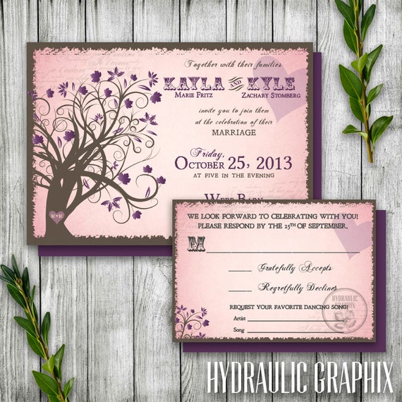 Enchanted Forest Fall Invitation and RSVP, Printable Wedding Invitation, Halloween Wedding Invitation, Fall Tree Wedding Invitation Il_570xn