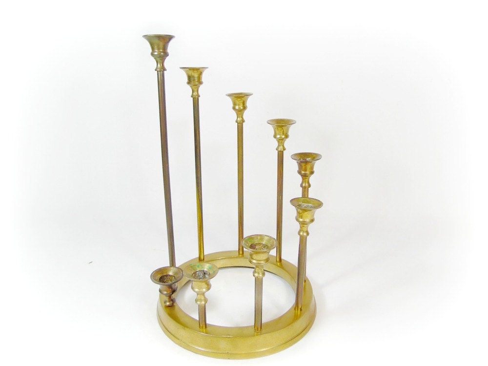 Vintage Brass Circular Candle Holder Spiral by RetroEchoVintage