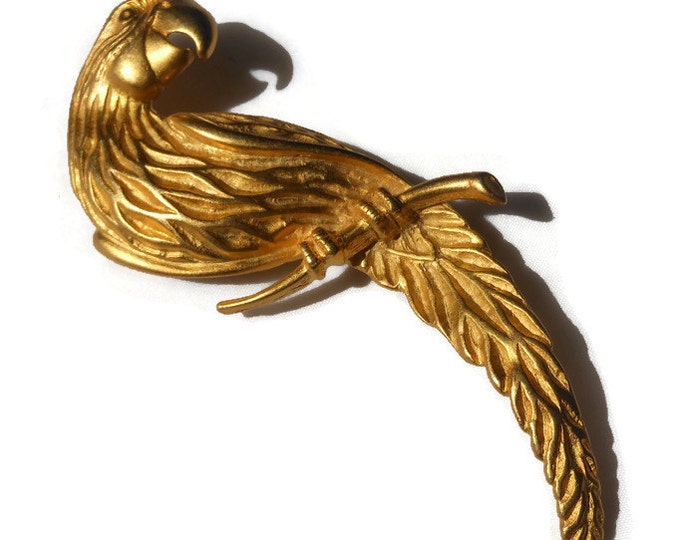 SALE Large JJ parrot brooch in matte and satin gold finish Jonette Jewelry