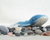 Blue whale, needle felted whale, floating in oceans