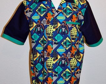 Doctor Who Patch print mens bowling style shirt