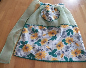 Vintage 1950 Cotton and Organdy HandMade Apron with Vibrant Floral Print