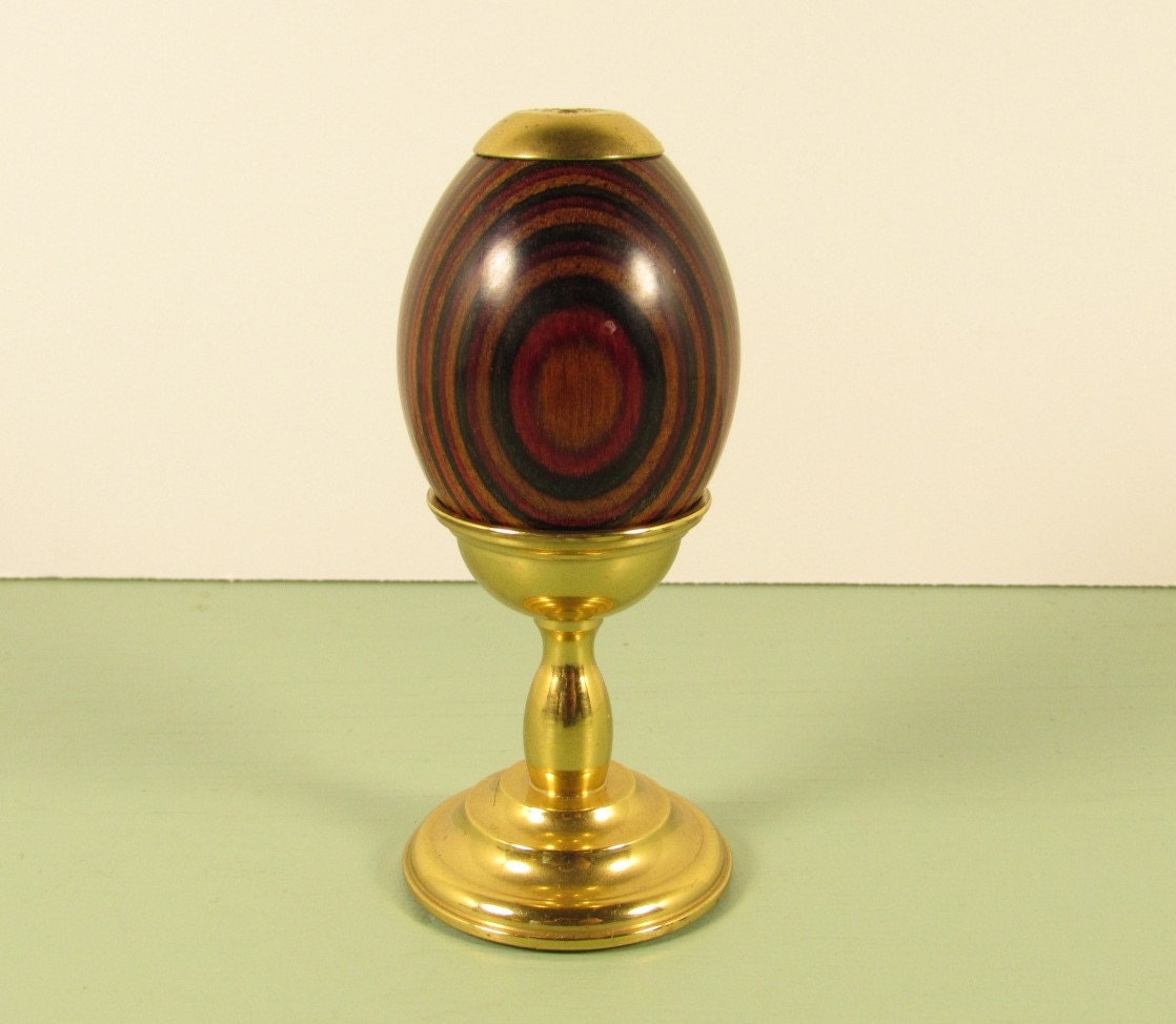Vintage Kaleidoscope Egg Van Cort Turned Wood Brass Stand