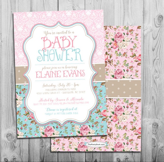 Shabby Chic Baby Girl Shower Invitations 10