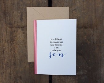 just because greeting card. from a son. father's day card. mother's day card.