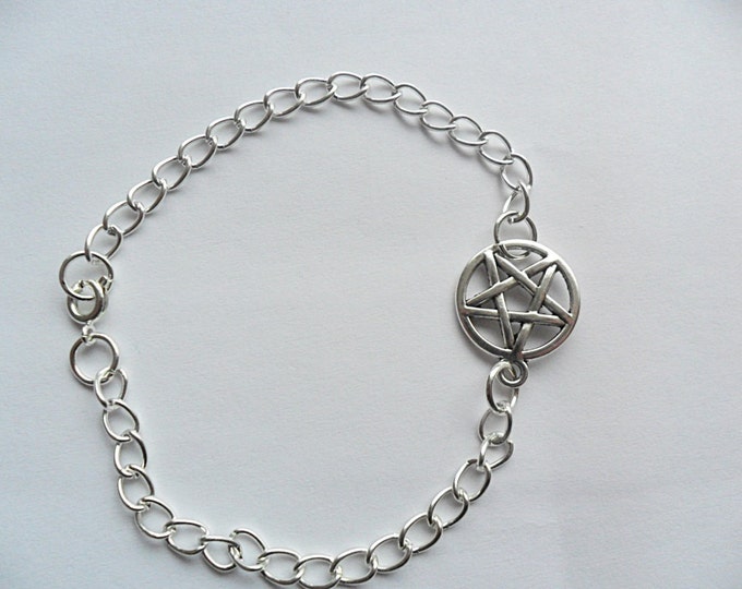 Pentagram charm bracelet/ankle bracelet , silver tone, Pentacle charm bracelet