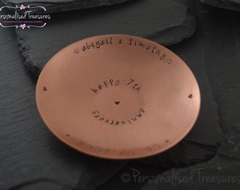 Personalized Pure Copper Round Trinket Ring Coins Dish, Gift for 7th wedding anniversary. Copper anniversary. 7th anniversary. Copper gift.