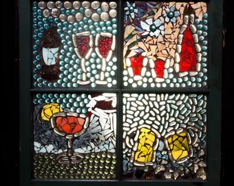 Mosaic Window, Cheers, Wine Decor, Bar Decor, Stained Glass, Stained Glass Decor, Wine and Drinks Decor, Window Decor, Window Sun Catcher