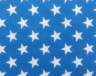 Poly Cotton Print White Stars on Blue Background 60" Fabric by the Yard - 1 Yard