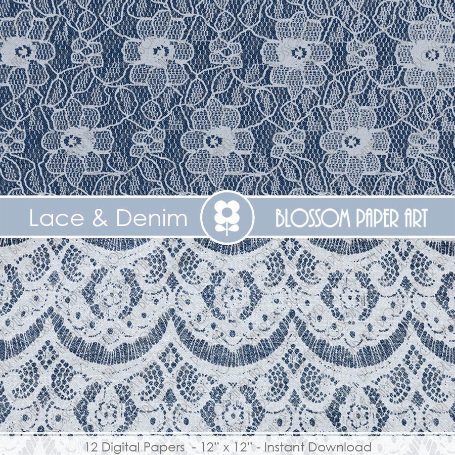 Lace Denim Digital Paper Scrapbook Lace by blossompaperart